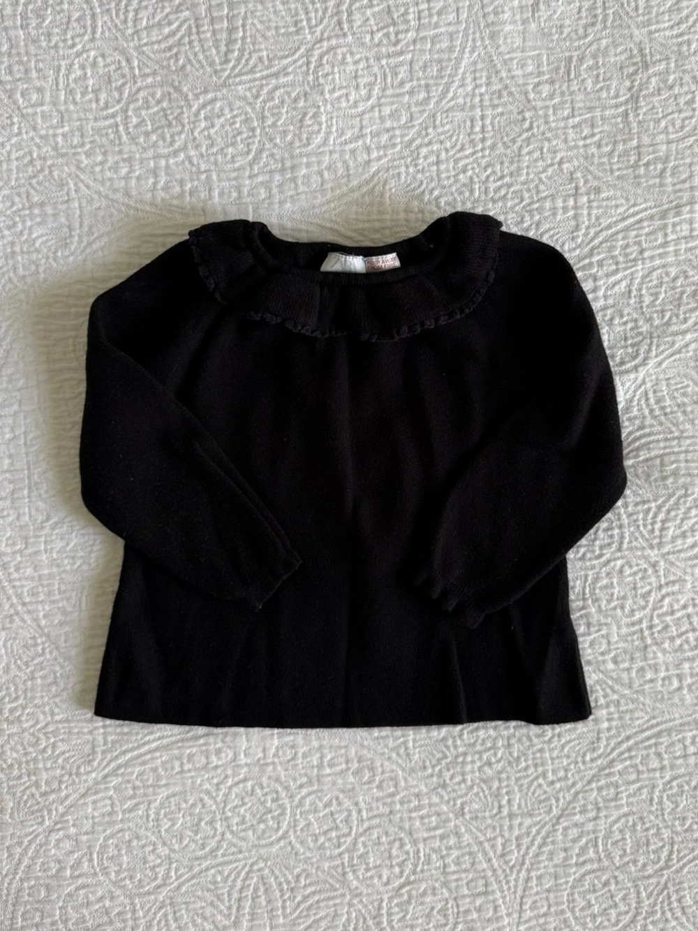Zara Black Ruffle Neck Knit Top Sweater
